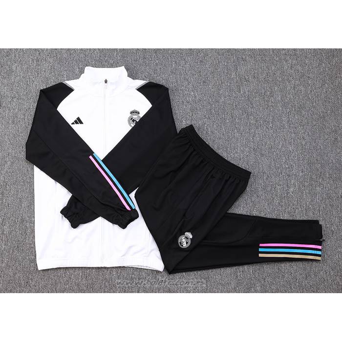Chandal de Chaqueta del Real Madrid Nino 2023-2024 Blanco y Negro